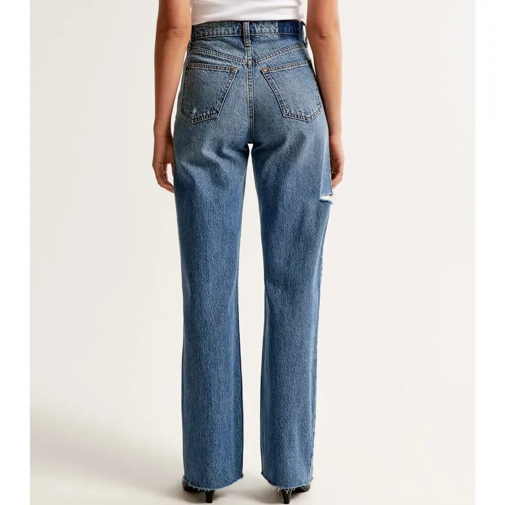 ABERCROMBIE The Loose High Rise Curve Love Jeans Slashed 25 Short - Picture 4 of 13